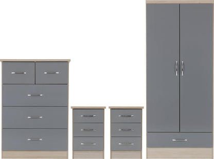 Nevada 2 Door 1 Drawer Wardrobe - Grey Gloss/Oak Effect