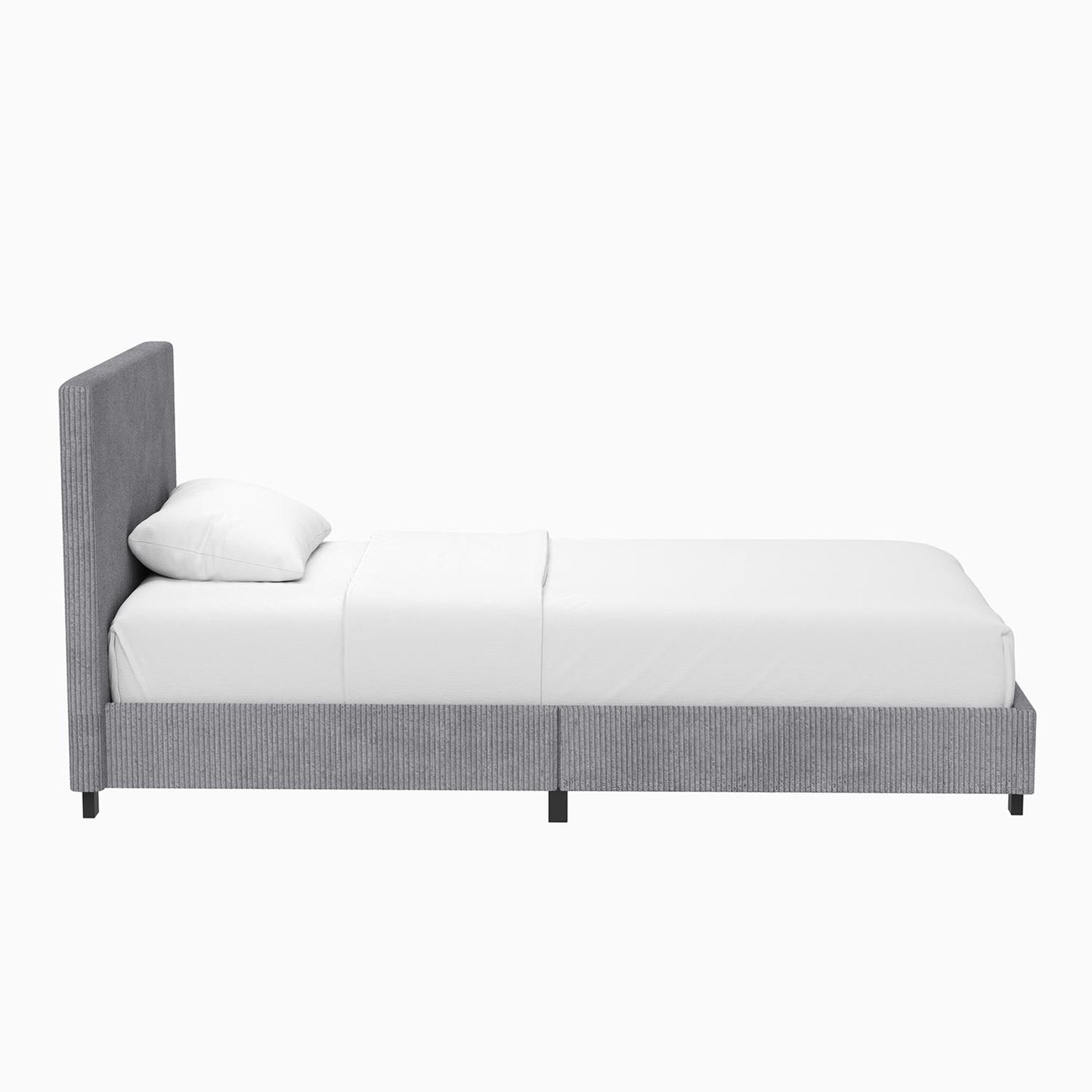 Grey Upholstered Single Bed Frame Ribbed Fabric