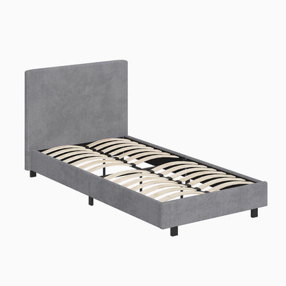 Grey Upholstered Single Bed Frame Ribbed Fabric