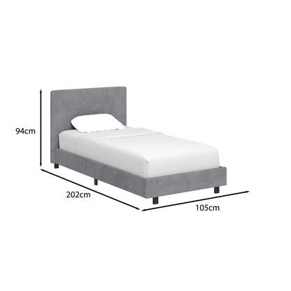 Grey Upholstered Single Bed Frame Ribbed Fabric