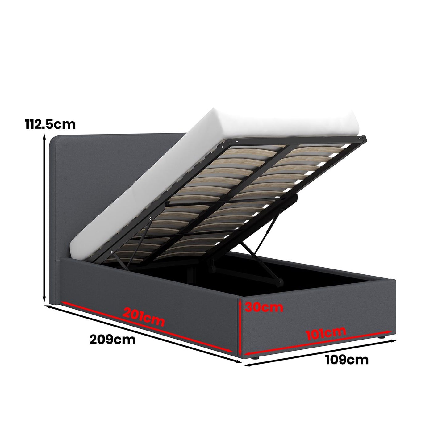 Grey Fabric Single Ottoman Storage Bedframe