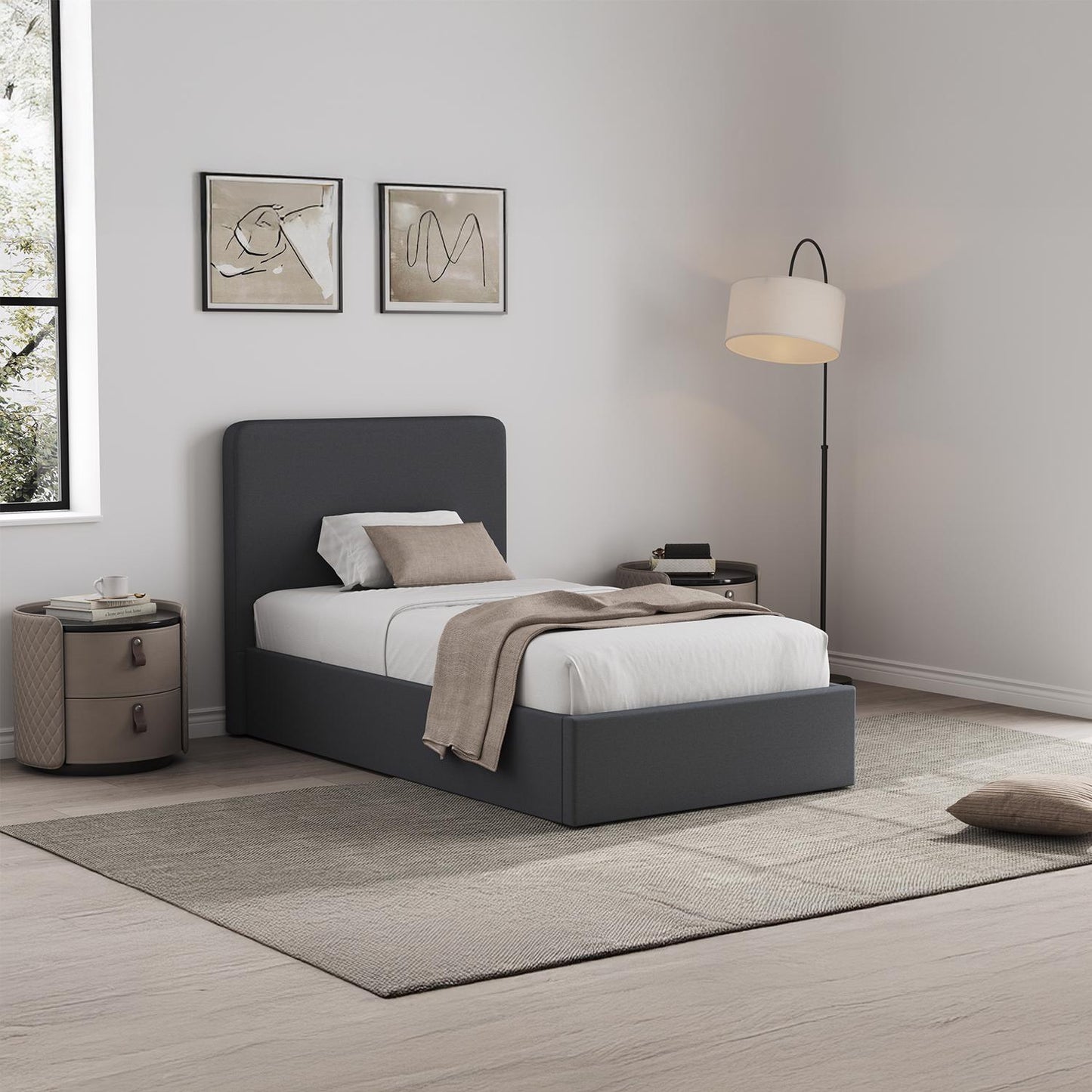 Grey Fabric Single Ottoman Storage Bedframe