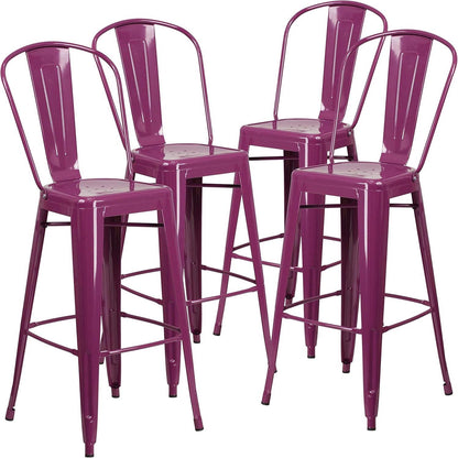 Blake 24" Industrial Style Bar Stool Chair, Purple – Set of 4