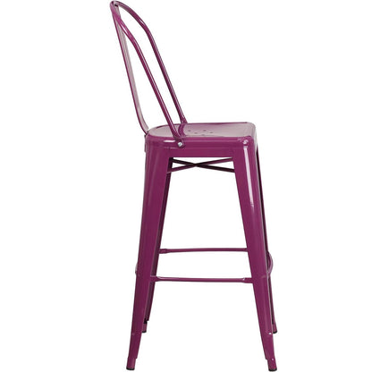 Blake 24" Industrial Style Bar Stool Chair, Purple – Set of 4