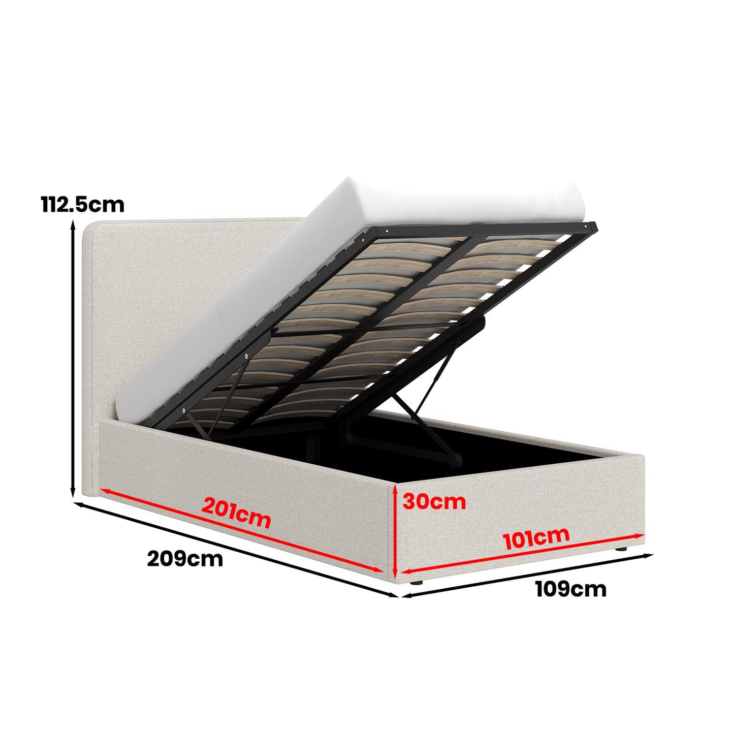 Beige Fabric Single Ottoman Storage Bedframe