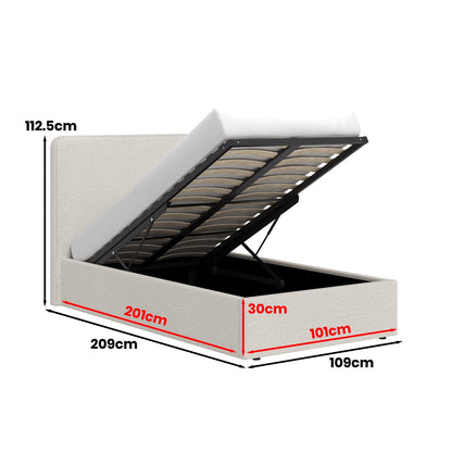 Beige Fabric Single Ottoman Storage Bedframe
