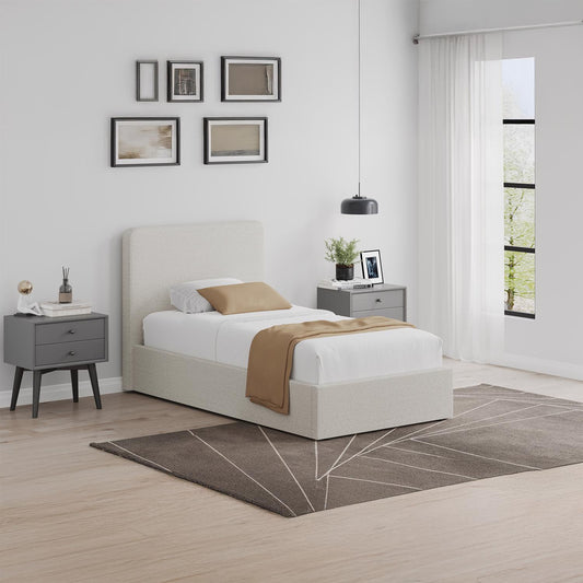Beige Fabric Single Ottoman Storage Bedframe