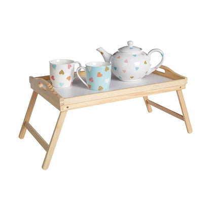 White Top Pinewood Bed Tray with Folding Legs