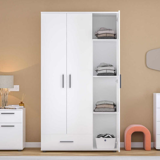 Adore Matt White 3 Door 1 Drawer Wardrobe with Shelves