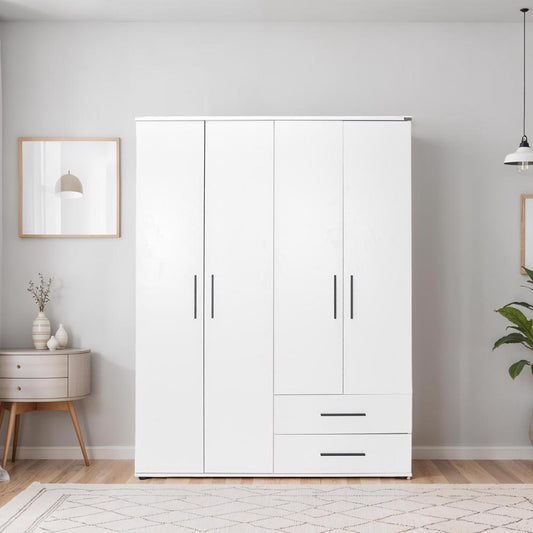 Adore Matt White 4 Door 2 Drawer Wardrobe with Shelves