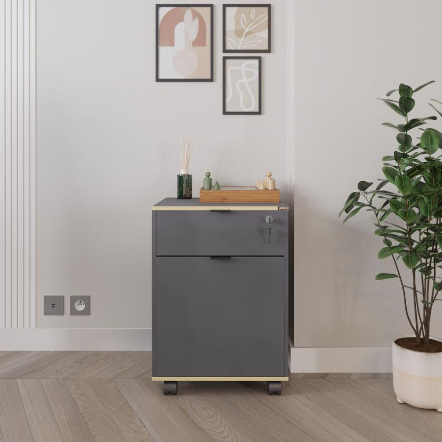 Adore Rio Anthracite Grey Mobile Office Storage Cart with Lockable Drawer