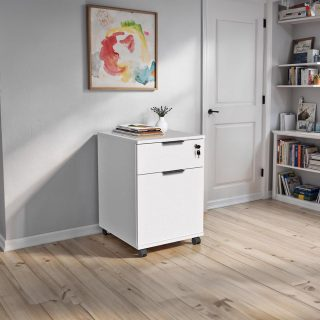 Adore Rio Matt White Mobile Office Storage Cart with Lockable Drawer