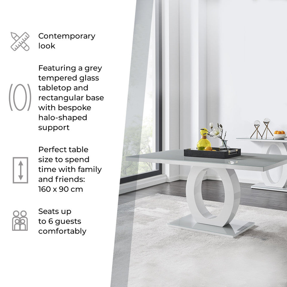 Giovani Rectangular Grey and White High Gloss Glass 6 Seater Large Dining Table