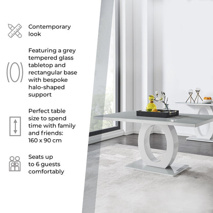 Giovani Rectangular Grey and White High Gloss Glass 6 Seater Large Dining Table