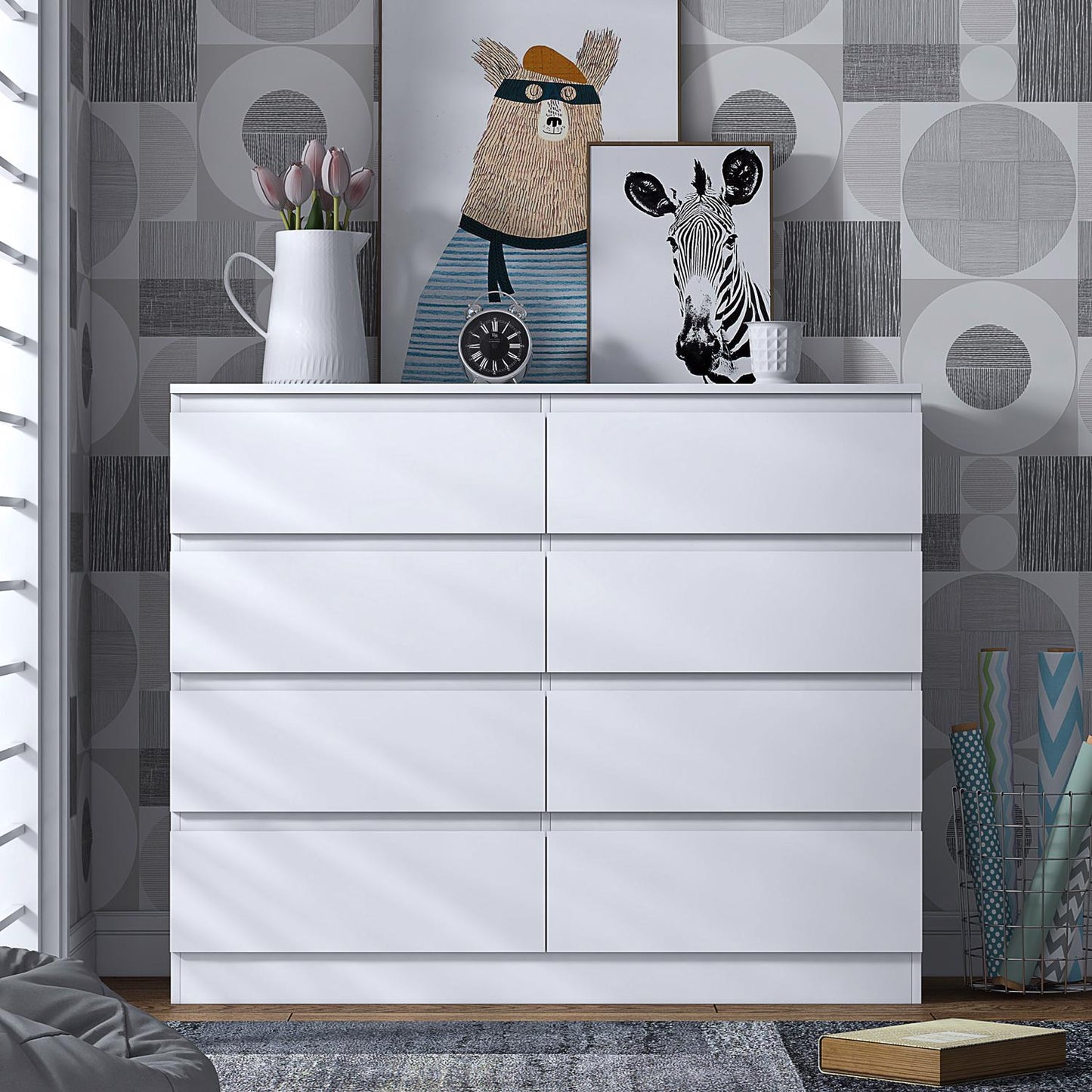 Stora 8 Drawer Wide 4+4 Chest of Drawers – Matt White