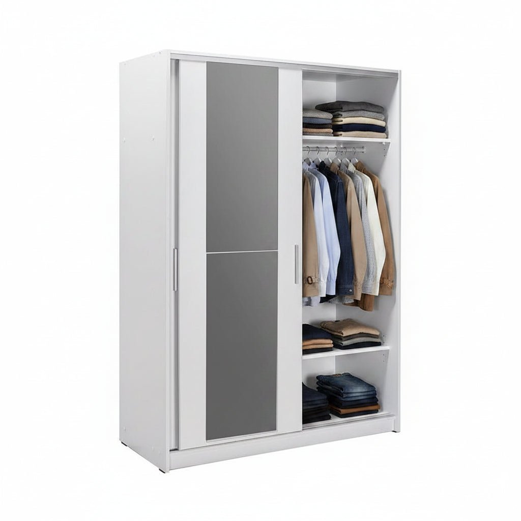 Adore Matt White Sliding 2 Door Wardrobe 120cm with Mirror