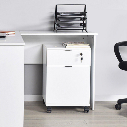 Adore Rio Matt White Mobile Office Storage Cart with Lockable Drawer