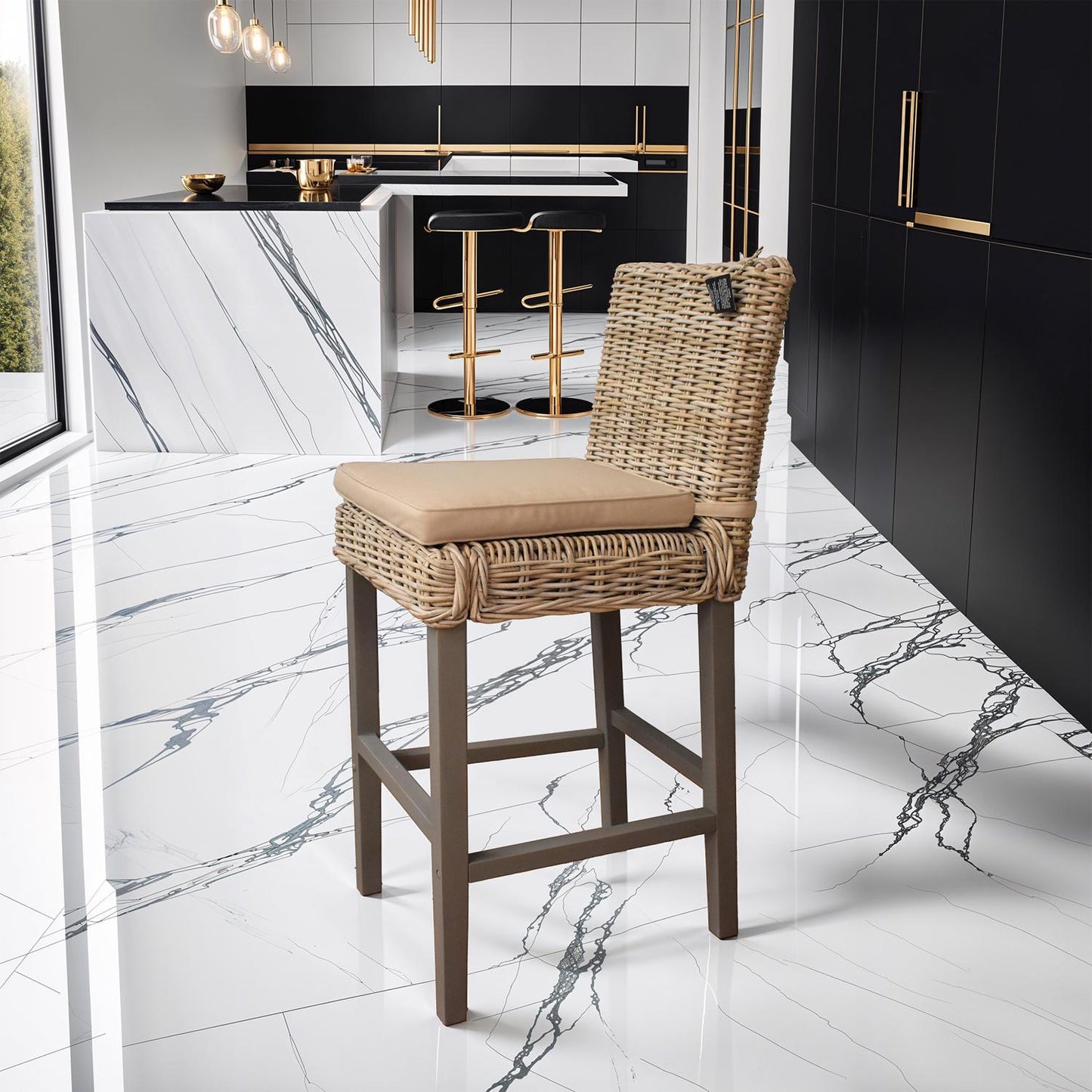 Maya Bar Stools Greywash Set of 2 – Hand-Woven Rattan