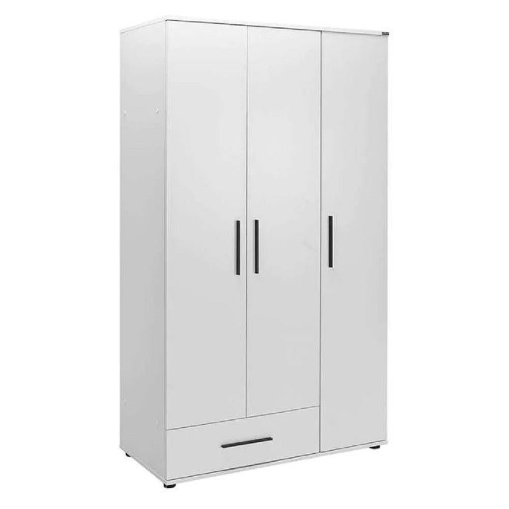 Adore Matt White 3 Door 1 Drawer Wardrobe with Shelves
