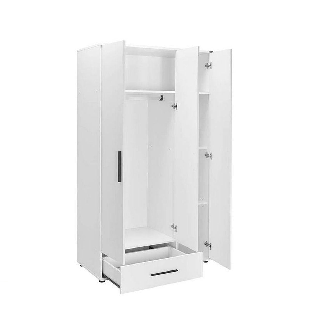 Adore Matt White 3 Door 1 Drawer Wardrobe with Shelves