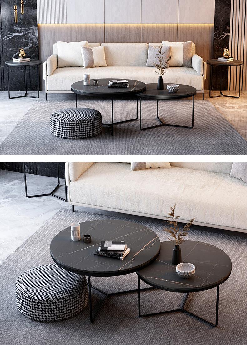 Morden Stone Round Nesting Coffee Table Set