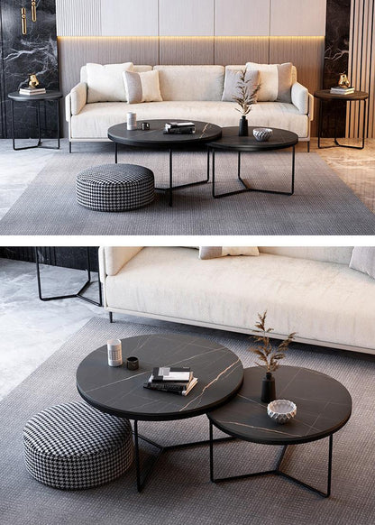 Morden Stone Round Nesting Coffee Table Set