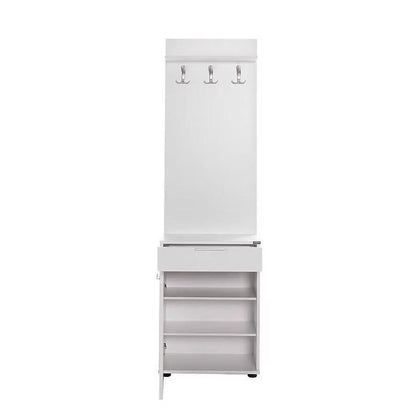 Adore White Hall Stand with Shoe Storage, Hooks & Drawer