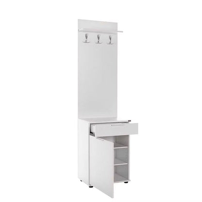 Adore White Hall Stand with Shoe Storage, Hooks & Drawer