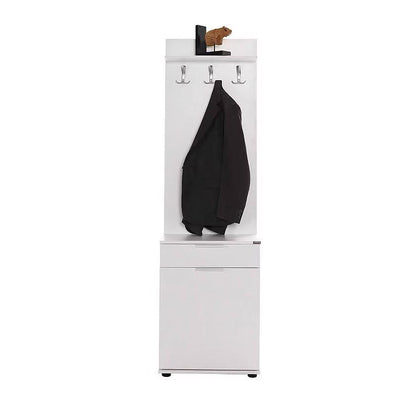 Adore White Hall Stand with Shoe Storage, Hooks & Drawer