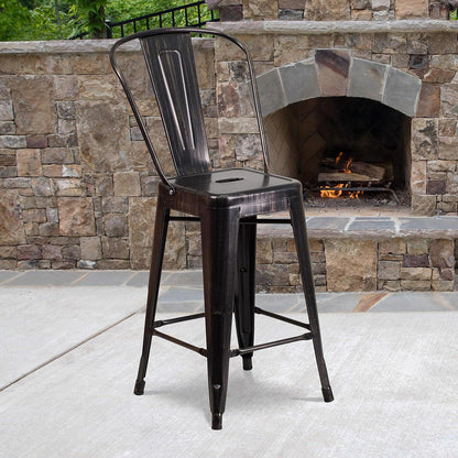 Lily 24" Industrial Style Bar Stool Chair Black Gold – Set of 4