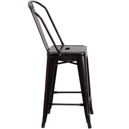 Lily 24" Industrial Style Bar Stool Chair Black Gold – Set of 4