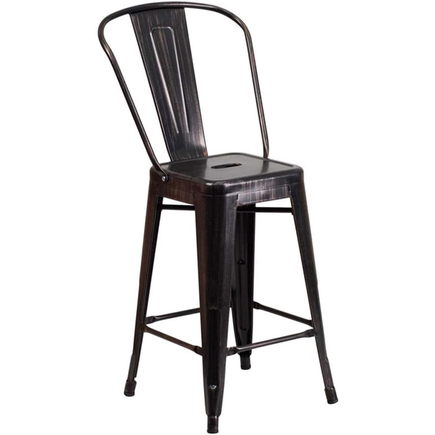 Lily 24" Industrial Style Bar Stool Chair Black Gold – Set of 4