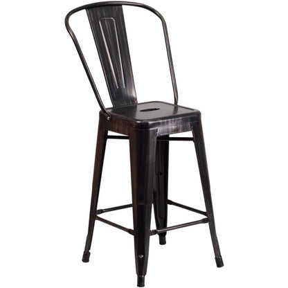 Lily 24" Industrial Style Bar Stool Chair Black Gold – Set of 4
