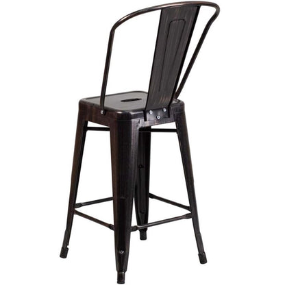 Lily 24" Industrial Style Bar Stool Chair Black Gold – Set of 4