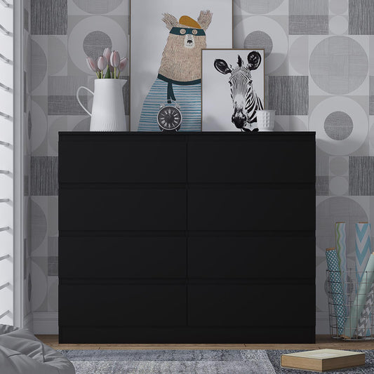 Stora 8 Drawer Wide 4+4 Chest of Drawers – Matt Black