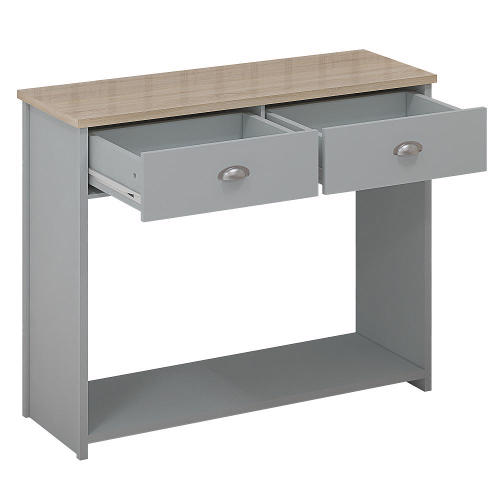 Westbury Farmhouse Console Table with 2 Drawers – Grey & Oak