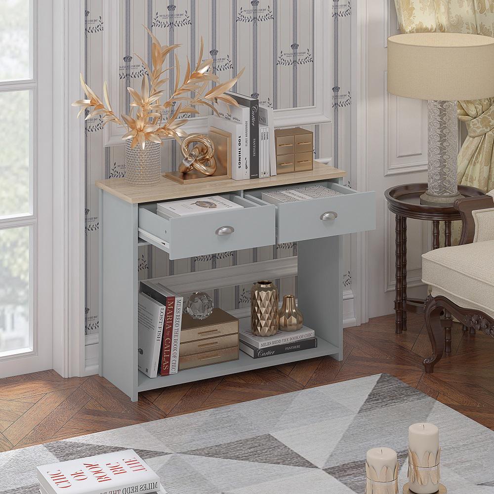 Westbury Farmhouse Console Table with 2 Drawers – Grey & Oak