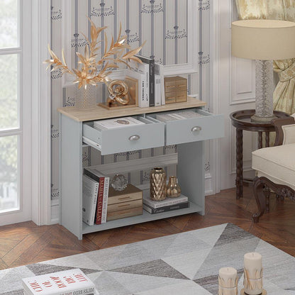 Westbury Farmhouse Console Table with 2 Drawers – Grey & Oak