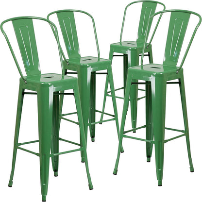 Lily 30" Industrial Style Bar Stool Chair Green – Set of 4
