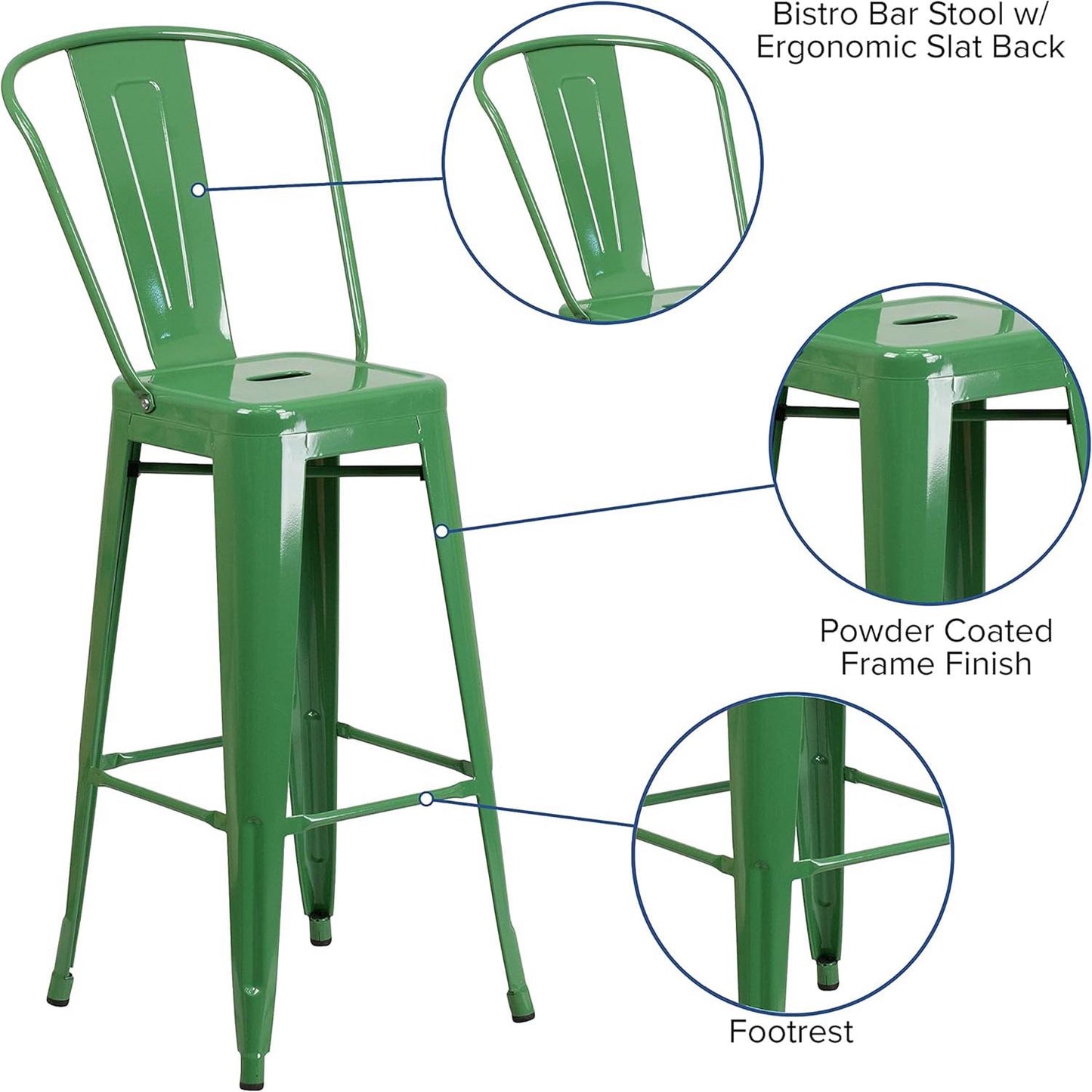 Lily 30" Industrial Style Bar Stool Chair Green – Set of 4