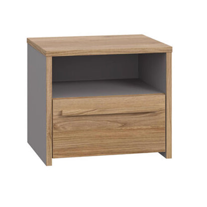 Matt Grey Oak Bedside Table – 1 Drawer & Open Shelf