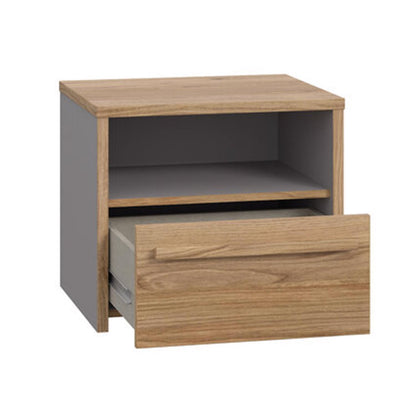 Matt Grey Oak Bedside Table – 1 Drawer & Open Shelf