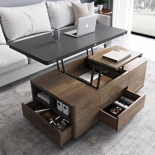 Elitaire Lift Top Coffee Table, Multi Functional Table with 3 Drawers in Walnut & Black