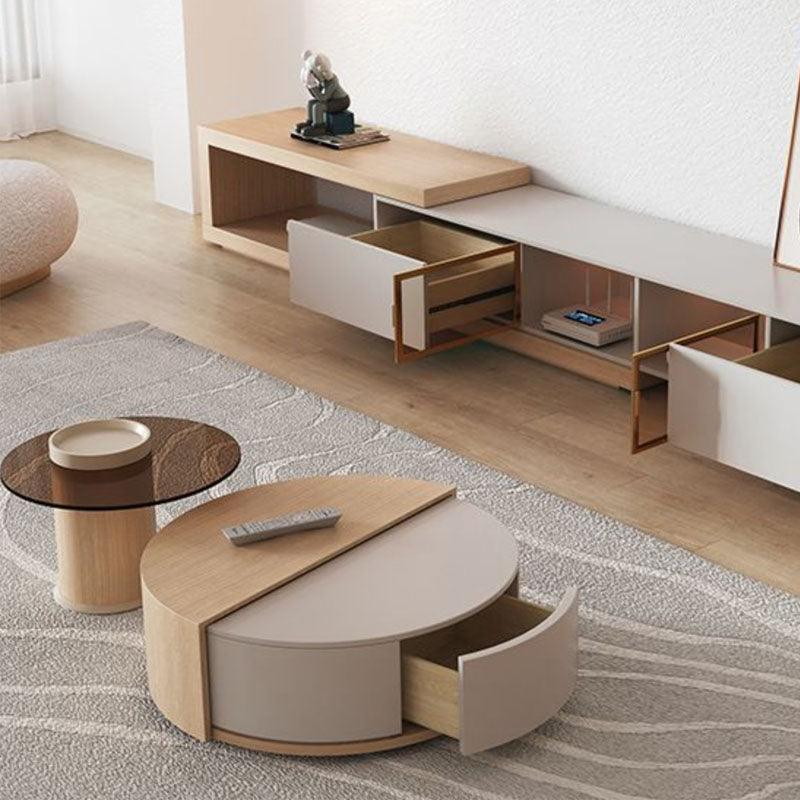 Ndre Nesting Revolving Coffee Table With Extendable TV Stand, Living Room Set