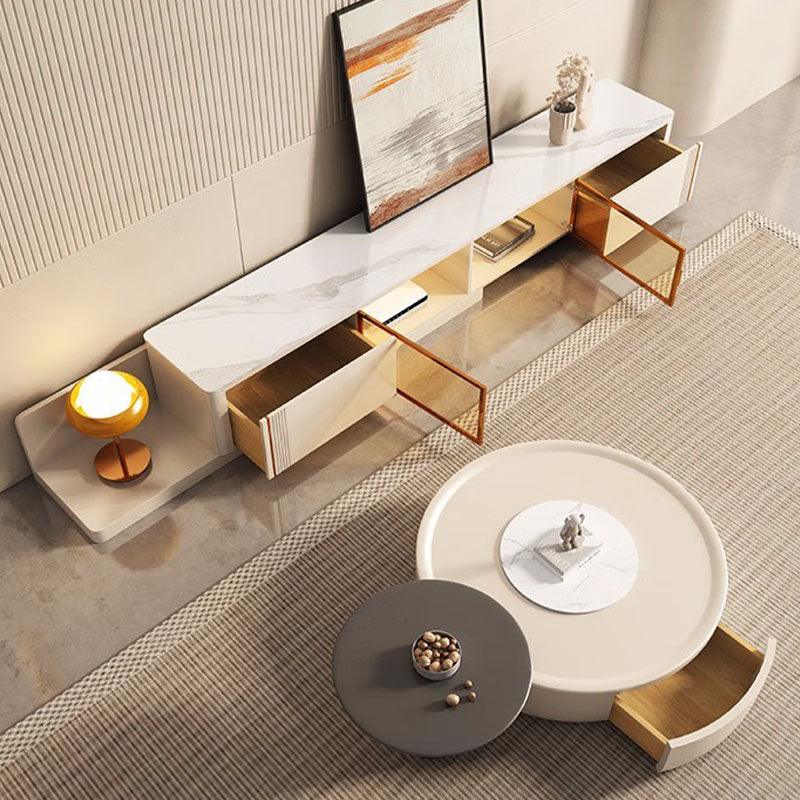 Eudora Modern Nesting Coffee Table Set With TV Stand, Cream And Grey
