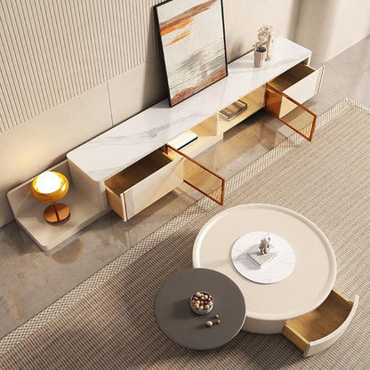 Eudora Modern Nesting Coffee Table Set With TV Stand, Cream And Grey