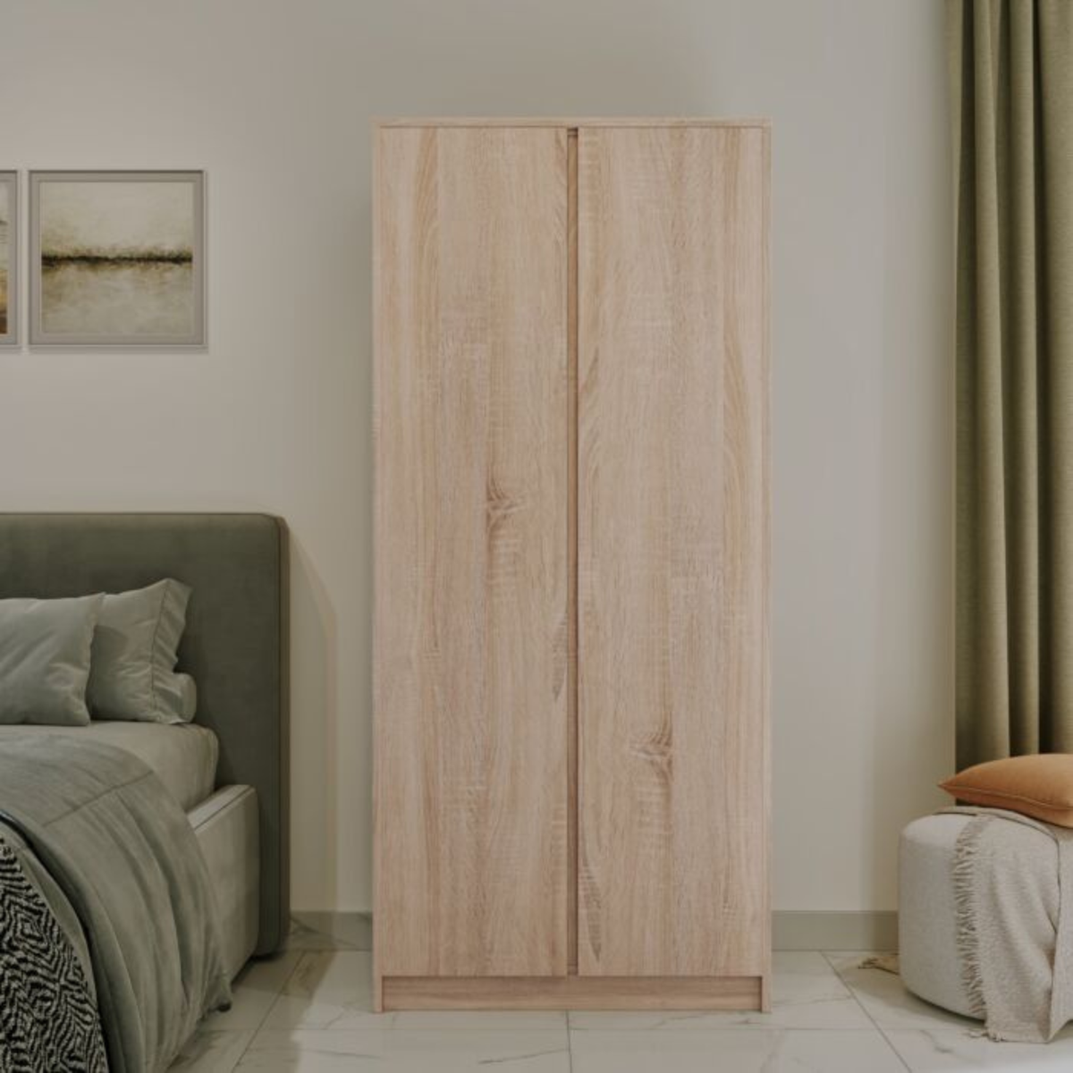 Malvern Sonoma Oak 2 Door Wardrobe with Rail & Shelf