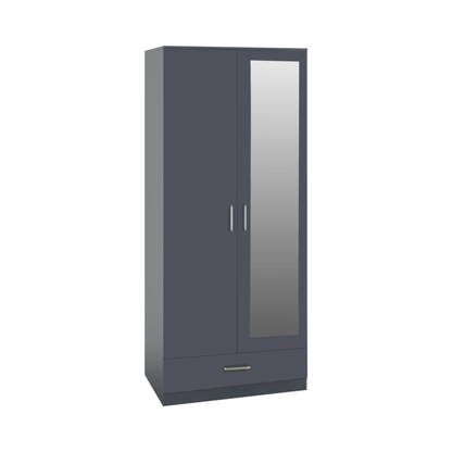 Dakota 2 Door Mirrored Wardrobe with Drawer – Dark Grey