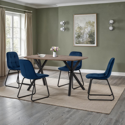 Athens Dining Set with 4 Lukas Chairs - Oak & Sapphire Velvet