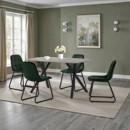 Athens Dining Set with 4 Lukas Chairs - Concrete & Emerald Velvet